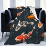 Mou duveteux jet de couverture pour canap lit125x150cmcarpes koi chinois color animal rouge aquatique ...