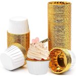 Moules � muffins - handeiu - lot de 50 - papier antiadh�sif - blanc / dor� - jetables