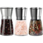 Moulin � sel et poivre - set de 3 pi�ces - acier inoxydable - verre - 180 ml