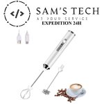 Mousseur � lait �lectrique usb rechargeable - 2 fouets 3 vitesses r�glables blanc