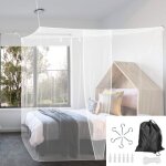Moustiquaire lit 1 place simple rectangulaire maille fine avec kit de installation complet crochets corde ...