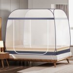 Moustiquaire pour lit tente portable de voyage pliable avec double porte avec fond pour voyage gris 200 ...