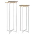 Mox - duo de sellettes gigognes industrielles aspect bois et mtal blanc