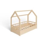 Ms factory lit enfant bb maison 70x140 cm - lit en massif cabane avec protection - bois barrires