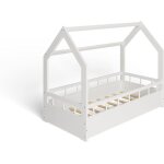 Ms factory lit enfant b�b� maison 70x140 cm - lit en massif cabane - style scandinave - blanc barri�res ...