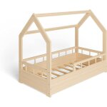 Ms factory lit enfant b�b� maison 70x140 cm - lit en massif cabane - style scandinave - bois demi - barri�res ...