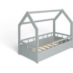 Ms factory lit enfant b�b� maison 70x140 cm - lit en massif cabane - style scandinave - gris demi - barri�res ...