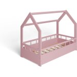 Ms factory lit enfant b�b� maison 70x140 cm - lit en massif cabane - style scandinave - rose barri�res ...