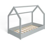 Ms factory lit enfant b�b� maison 80x160 cm - lit en bois massif cabane - style scandinave - gris