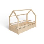 Ms factory lit enfant b�b� maison 80x160 cm - lit en massif cabane avec protection - bois barri�res