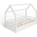 Ms factory lit enfant b�b� maison 80x160 cm - lit en massif cabane - style scandinave - blanc demi - ...