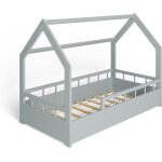 Ms factory lit enfant b�b� maison 80x160 cm - lit en massif cabane - style scandinave - gris demi - barri�res ...