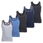Mt débardeurs pour homme (lot de 5) ? marcels en coton fin côtelé ? style chiné - gris - bleu Mt débardeurs pour homme (lot de 5) ? marcels en coton fin côtelé ? style chiné - gris - bleu