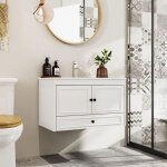 Mueble suspendu sous vasque avec lavabo encastr et robinet armoire murale de salle de bain 2 portes ...
