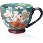 Mug en c�ramique grand format motif floral fait main tasse � caf� lait ou th� - cadeau id�al pour un ...