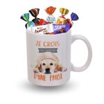 Mug chien 30 cl besoin d?une pause + 15 chocolats coffret cadeau gourmand et humoristique