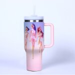 Mug isotherme avec 2 - en - 1 couvercle 1. 2l thermos caf avec paille et poigne imprim dmon kpop ...