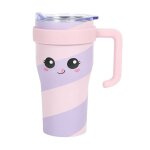Mug isotherme - kawaii - mini miami - 600ml - rose et violet - inox - enfant