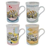Mug en porcelaine - set de 4 - dcoration chat dormeur - 11 cm - filtre  th - couleur pastel