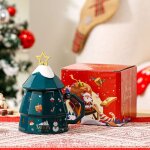 Mug sapin de nol - ulisem - cramique - 40 cl - avec couvercle et cuillre