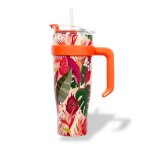 Mug tropical isotherme avec paille et poign�e ergonomique gourde xxl en inox id�al pour conserver vos ...