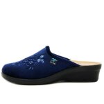 Mule femme - flyflot - velour bleu - talon compens�