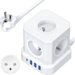 Multiprise cube 9 - en - 1 avec usb 5 prises eu avec 3 ports usb - a et 1 port usb - c 4000w prise avec ...