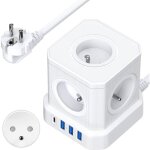 Multiprise cube 9 - en - 1 avec usb 5 prises eu avec 3 ports usb - a et 1 port usb - c 4000w prise avec ...