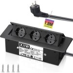 Multiprise electrique aluminium prise encastrable plan de travail 3 prises 3500w / 16a noir 1. 8m cble ...
