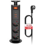 Multiprise encastrable multiprise encastrable bloc escamotable 3 prises usb c pd20w noir