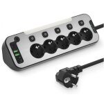Multiprise avec interrupteurs individuels 5 prises 2 usb - a 2 usb - c prises de surface en acier inoxydable ...