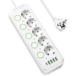 Multiprise avec interrupteur individuels multiprise 5 prises avec 4 port usb a et 1 port usb c bloc multiprise ...