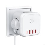 Multiprise murale 7 en 1 - hautstore - 3 prises ac - 4 ports usb - 4000w 16a - avec interrupteur