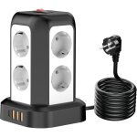 Multiprise parafoudre avec 8 prises 3 usb - a&1 usb - c tour multiprise avec interrupteur secteur avec ...