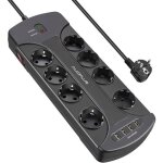 Multiprise parasurtenseur parafoudre avec 8 prises et 4 ports usb bloc multiprise electrique avec terre ...