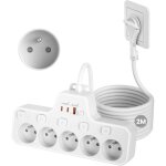 Multiprise plate 5 prises (16 a) avec interrupteurs individuels 2 ports usb - c (pd20w) 1 port usb - ...