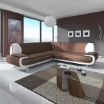 Muza - canap dangle design en simili cuir marron et blanc