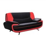 Muza - canap design 2 places en simili cuir noir et rouge
