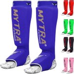 Mytra fusion protge tibia + pied mma kick boxing sports de combats - bleu