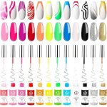 Nail polish set gel liner nail art kit for design art painting 12 colors black white glitter silver with ...