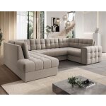 Nappa - canap� panoramique dangle droit 7 places convertible avec coffre en velours - beige