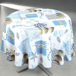 Nappe anti - t�che ronde motif bord de mer blanc 160x160 cm