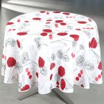 Nappe anti - t�che ronde motif coquelicots blanc 160x160 cm