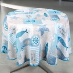 Nappe anti - t�che ronde motif marin bleu 160x160 cm
