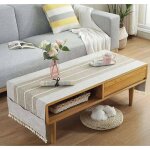 Nappe basse rectangulaire en lin facile � nettoyer avec poches 50 x 145 cm beige