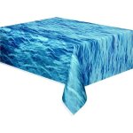 Nappe bleue en plastique vagues de locéan 137 x 274 cm - bleu Nappe bleue en plastique vagues de locéan 137 x 274 cm - bleu