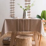 Nappe brode  pompons en lin et coton protection dcorative pour table  la maison pour cuisine et salle ...