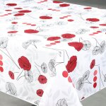 Nappe anti - t�che rectangulaire motif coquelicots blanc 145x240 cm