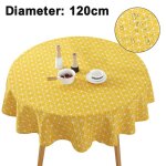 Nappe en lin anti - rides toile de jute brode pour table ronde de cuisine de 120 cm de diamtre