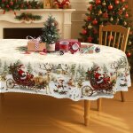 Nappe de no�l vintage - design ferme - polyester durable - jaune et blanc